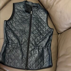 Lafayette 148 New York Quilted Leather Vest - Dark Navy